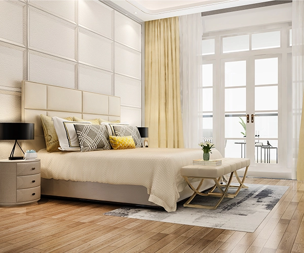Dormitorio elegante con textiles y cortinas a medida